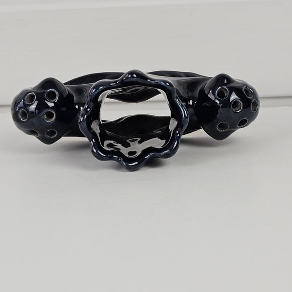 VTG Van Briggle two section black glaze vase flower frog 3 3/4" x 6.5" - Picture 6 of 8